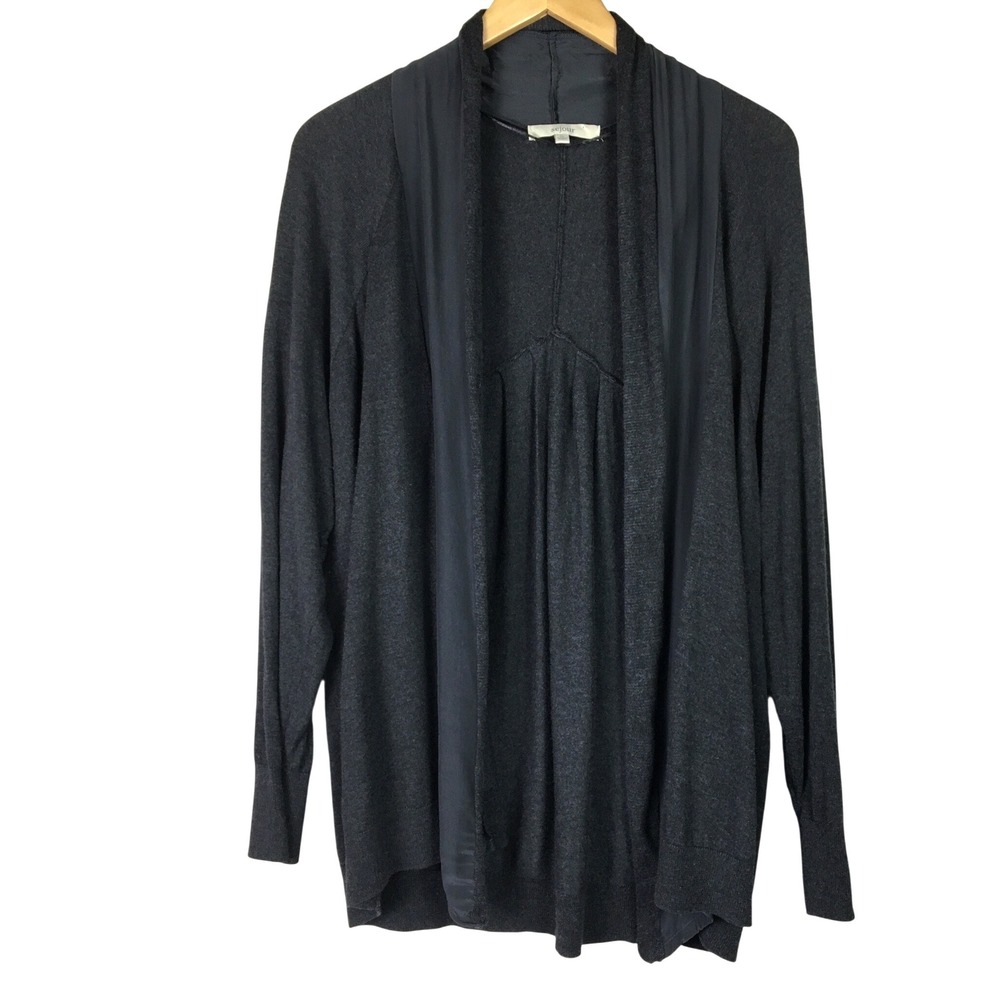 Sejour Charcoal Gray Cashmere Blend Silk Trim‎ Pleated Back Cardigan Sweater 2X
